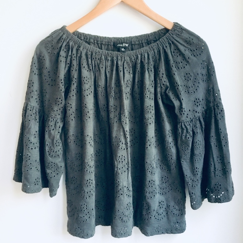 Lucky dark grey eyelit embroidered blouse